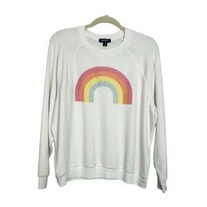 WILDFOX Light Hearted Rainbow Baggy Beach Jumper in Salt size Small